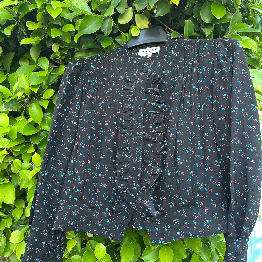 Mayle Black and Blue Floral Blouse